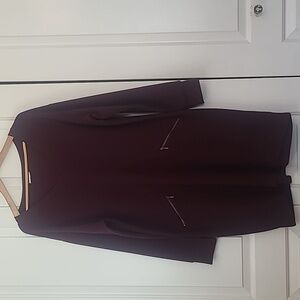 Burgundy V-Neck Thermal Knit Shift Tunic Dress Zipper Pockets Size Large Petite